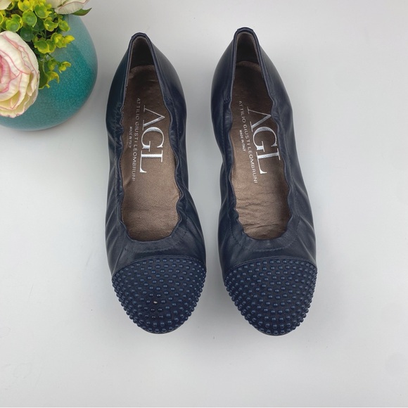 Attilio Giusti Leombruni Shoes - AGL Blakely Leather Studded Cap Toe Ballet Flats